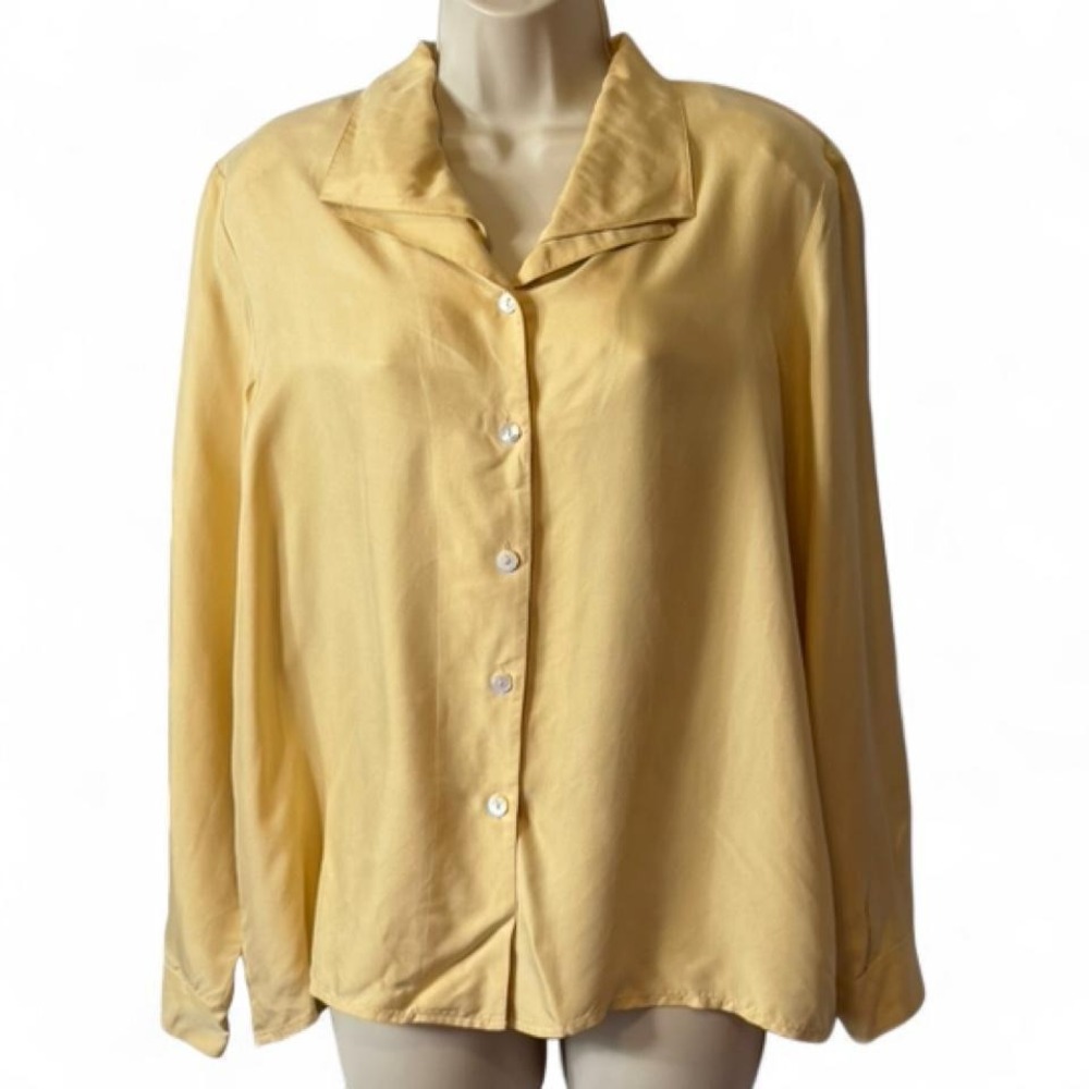 Vintage 90s Dressbarn Yellow Silk Button Down Blouse, Women's Size M